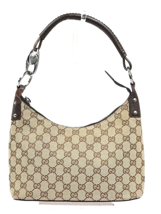 Gucci Handbags - GUCCI Logo GG Pattern Shoulder Hand Bag Canvas Leather Beige Brown Italy 76MA490